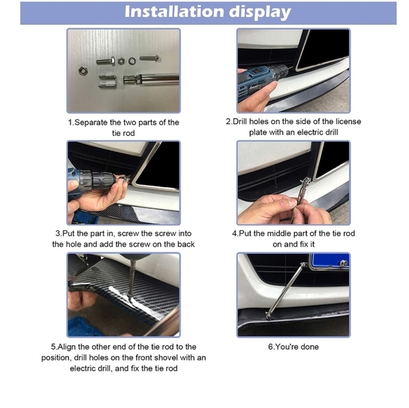 Carbon Front Bumper Lip Splitter Strut Rod Tie Support Bars - Picture 7 of 7